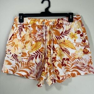 C&C California High Waist Floral Shorts - Orange and White